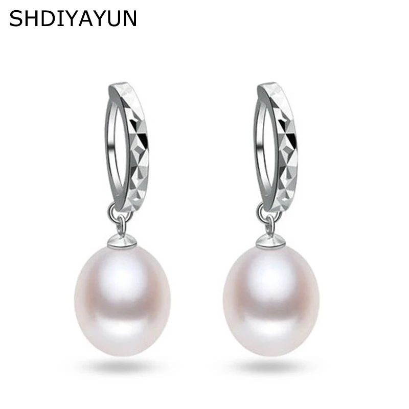

SHDIYAYUN 2019 Pearl Earrings 925 Sterling Silver Natural Freshwater Pearl Geometric Water Drop Earring Jewelry For Woman Gift