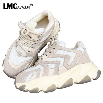 

Genuine Leather Retro Dad Sneakers platform shoes women Chunky sneakers comfortable femme women Footware Thick Sole Ladies shoe