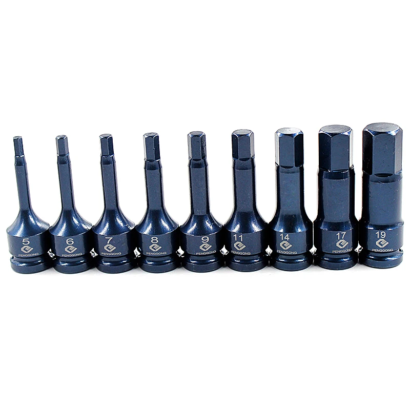 

5mm-19mm Hex Socket Sleeve Nozzles Screwdriver Socket Set Nut Driver Set Drill Bit Adapter Hex Power Tools 9pcs/set