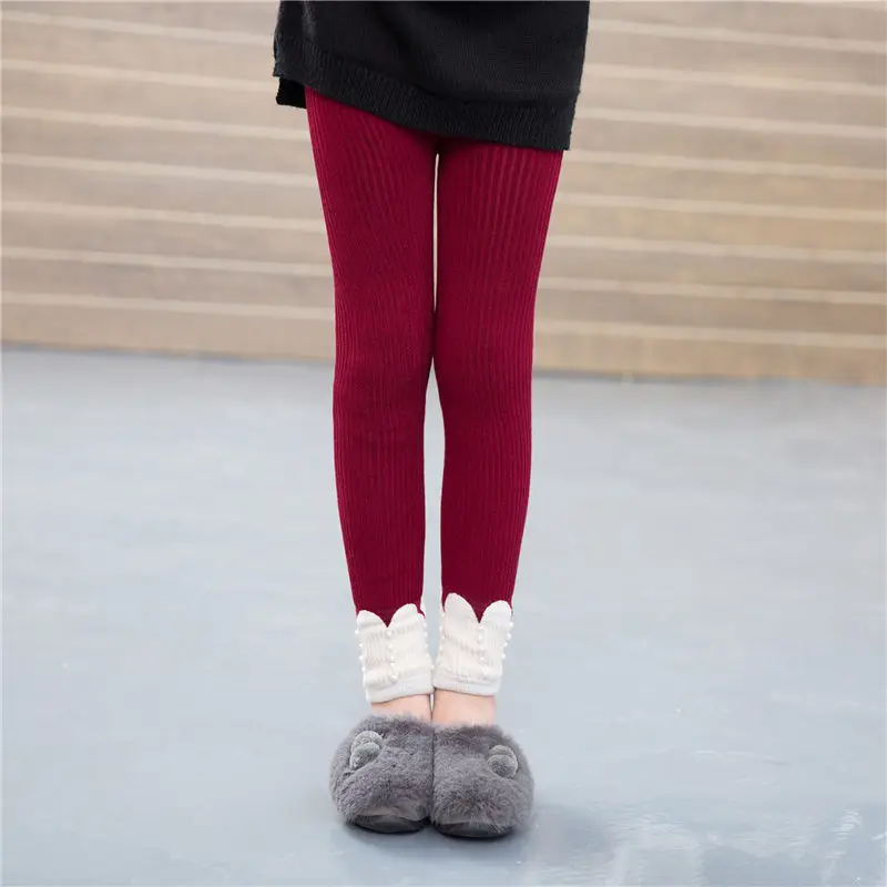 Зимние вязаные леггинсы для девочек хлопковые детские штаны флисовые штаны цветные Детские лосины Брюки для подростков теплая одежда для малышей - Цвет: Red