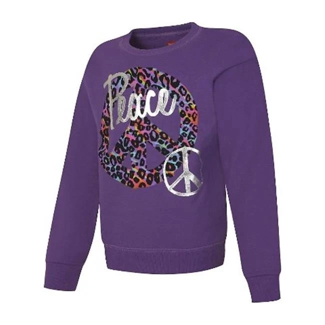 Hanes OK268 Eco Smart Girls Peace Crewneck Sweatshirt Peace & Purple Thora - Extra Small