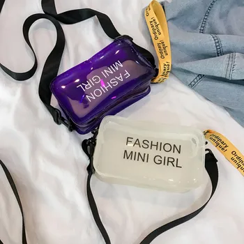 

Letters Jelly Bag Women Fashion Simple Street Design Shoulder Bag Small Messenger Bags Plastic Tansparent Clear Packs For Girls