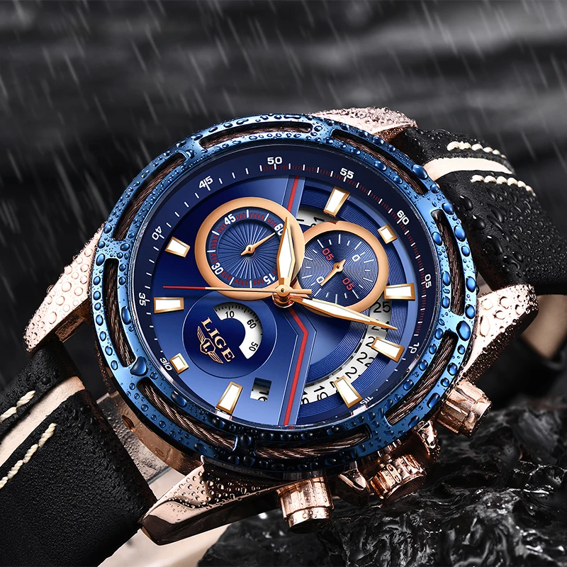 Часы Relojes Hombre 2018 LIGE мужские Топ бренд Роскошные Кварцевые Золотые часы