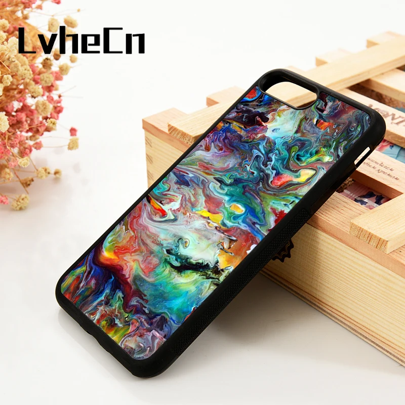 LvheCn 5 5S SE 6 6S Phone Cover Cases For iPhone 7 8 PLUS X Xs Max XR Silicone Creative Hipster Psychedelic Trippy Paint Swirls