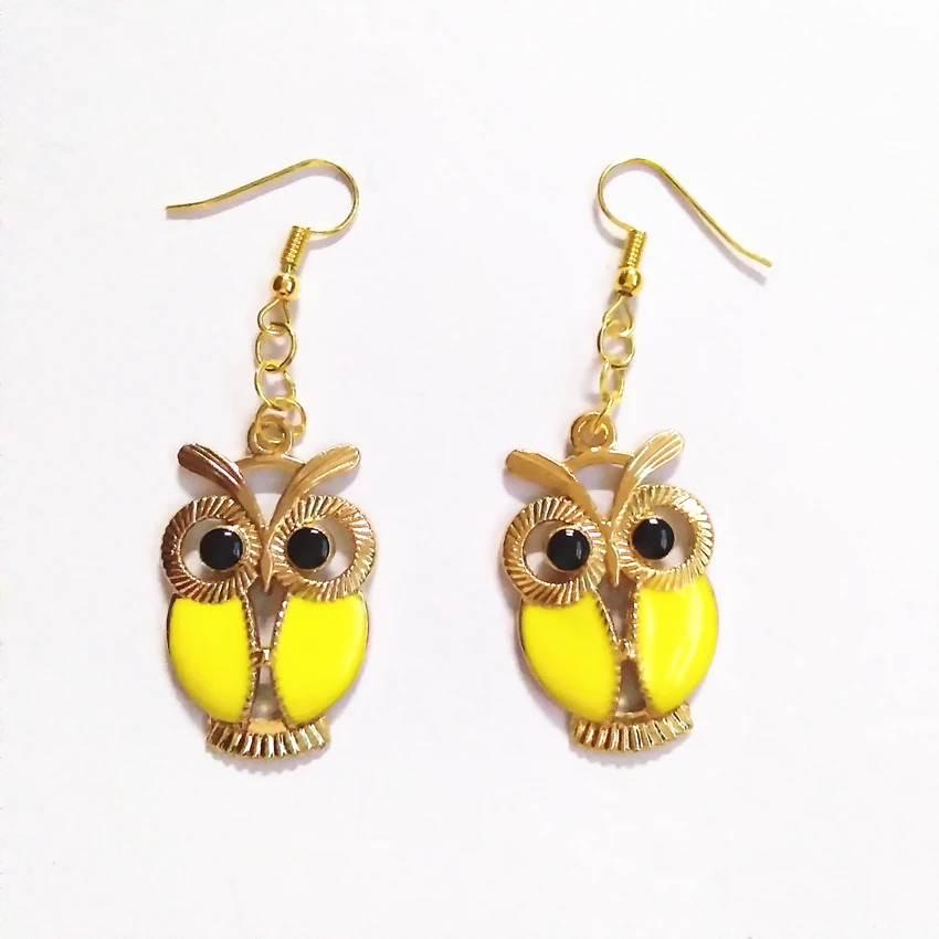 Golden Owl Design Drop Earrings Hollow out Colorful Owl Earrings