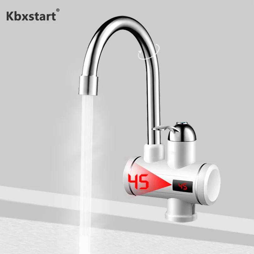 Instant Tankless Electric Hot Water Heater Faucet Kitchen Heating Tap Under and Lateral Water Inflow with LED Display UK EU Plug