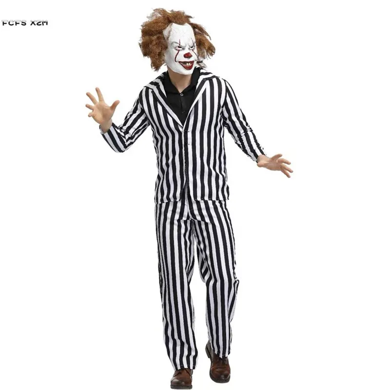 

Men Circus Clown Stephen King's It Pennywise Cosplay Halloween prisoner Costumes Carnival Purim Masquerade Role play party Dress