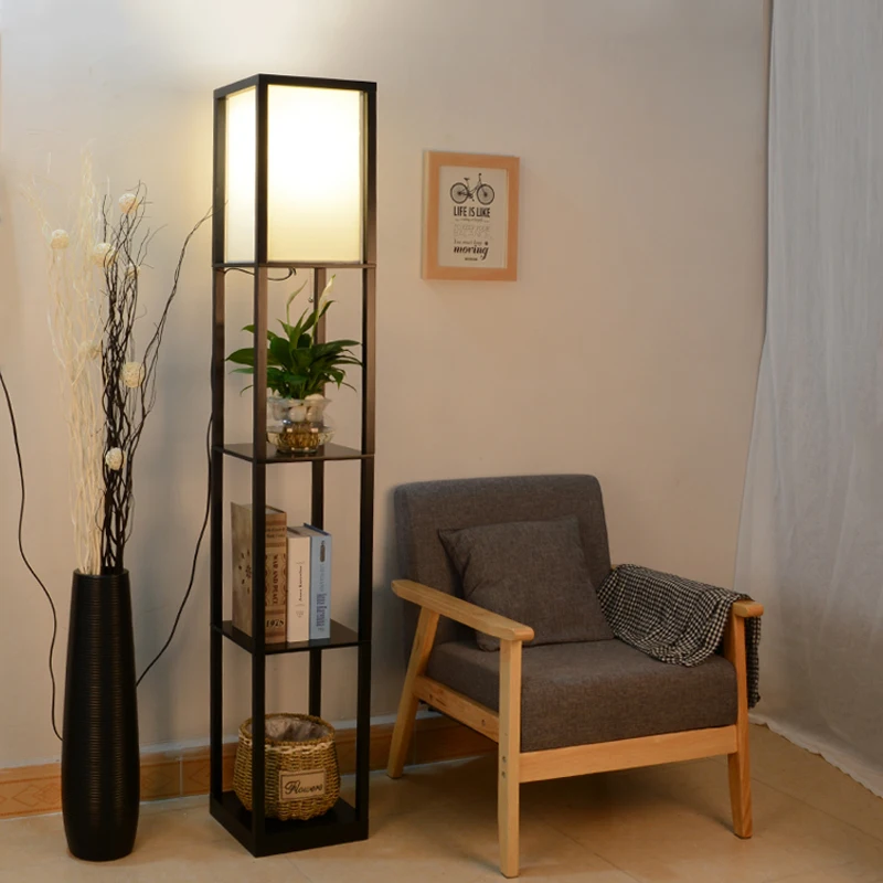 Shelf floor lamp living room in the bedroom of the Chinese study bookshelf storage rack floor 