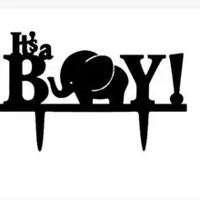 100 шт/партия, креативный слон "It's boy" дизайн акриловый для свадебного торта вставленная карта свадебный торт Топпер украшения для торта для вечеринки