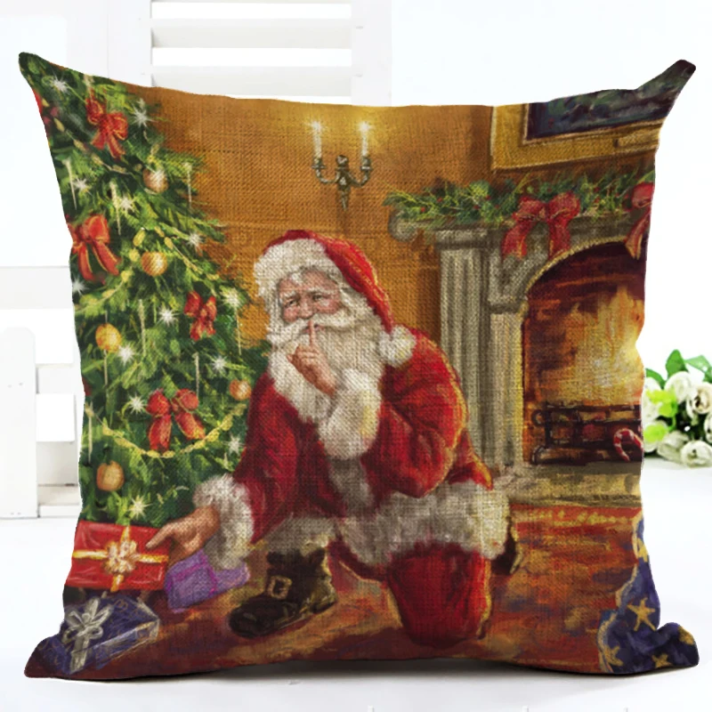 Санта Клаус льняная наволочка рождественское Стиль узор Наволочка на подушку, украшение дома дешевые Подушка Чехол размером 45*45 см