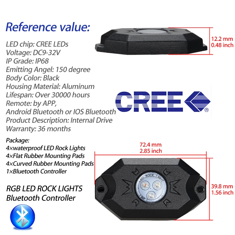 4 шт. набор RGB светодиодный свет рок с КРИ чипы автомобиля светодиодный свет Bluetooth для Jeep автомобильный внедорожник мотовездеход внедорожник 4WD Автомобиль Стайлинг