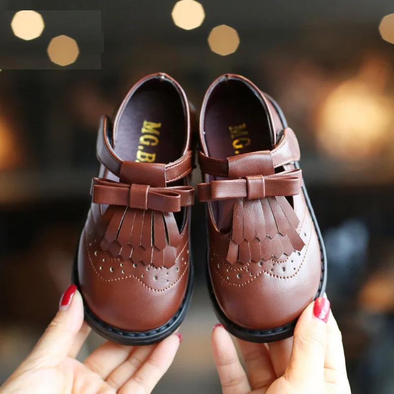 New Children Toddler Baby Litte Girls England Korean T-shaped Bow Princes Dress Shoes For Girls Spring Black Leather Shoes