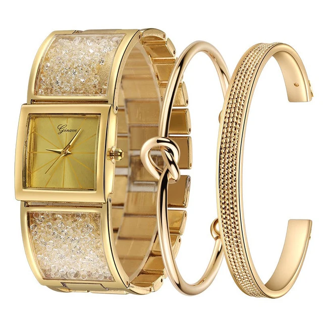 New Relogio Feminino Gold Bracelet Watch Female Alloy Jewelry Watches 3 Pcs Set New Relogio Feminino Gold Bracelet Watch Female Alloy Jewelry Watches 3 Pcs Set