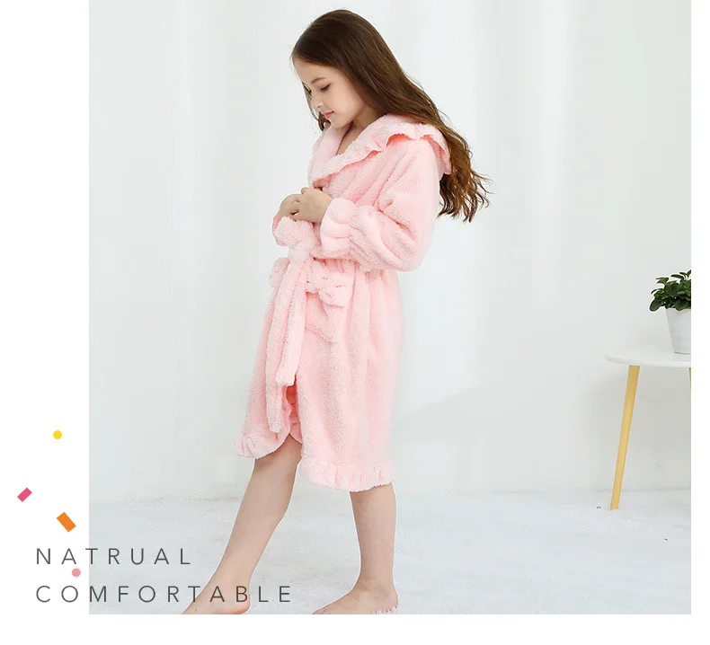 Детский фланелевый банный халат; детская пижама из кораллового флиса для девочек; одежда для сна; детское зимнее полотенце с капюшоном; халаты; пижамы для малышей; теплая ночная рубашка