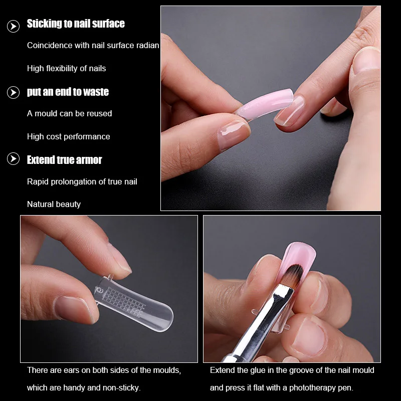 

1box Reusable Nail Extention Model Transparent Quick Lengthen Nail Mold for Manicure QRD88