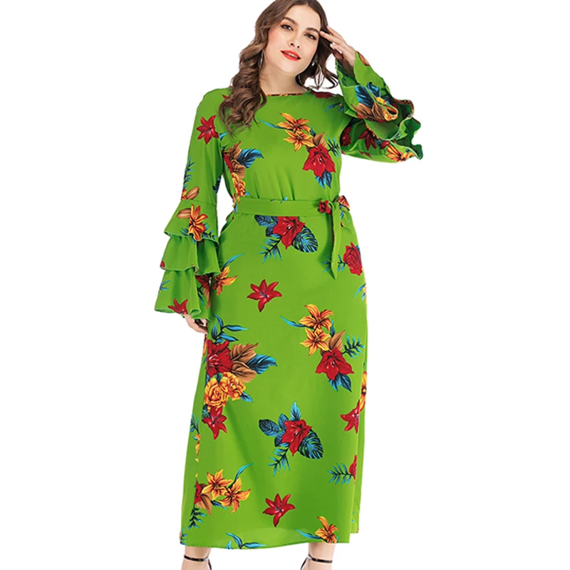 

WHZHM 5XL 6XL Plus Size 3XL 4XL Full Sleeve Dress Women Vestido Vadim Party Casual Cascading Ruffle Maxi Bohemian Dress Femme