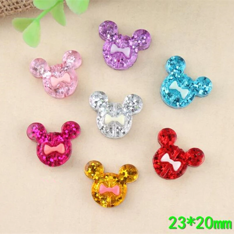 

Tanduzi 100pcs Wholesale Flatback Resin Cabochons Minnie Shaped DIY Children's Hairpin Accessories Bowknot Deco Parts 23*20mm
