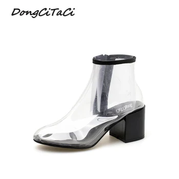 

DongCiTaCi Women Ankle Short Boots Shoes Woman Ladies Fashion Transparent Female European USA Thick High Heel Boot