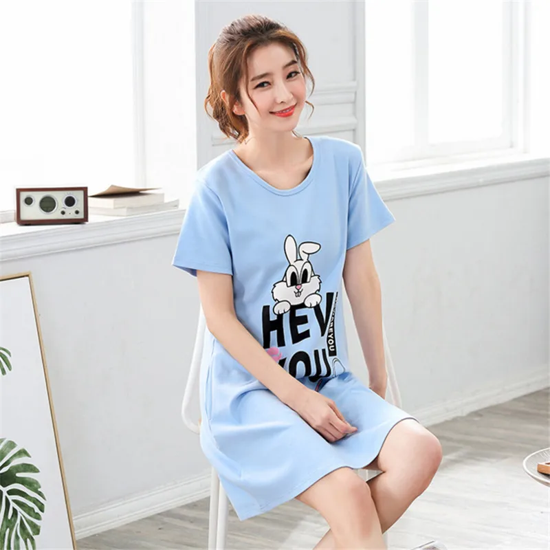 

2018 Cotton Nightgowns For Women Girls Cute Nightshirts Nightdress Sleepshirt Summer O-Neck Short Sleepshirts AD0245