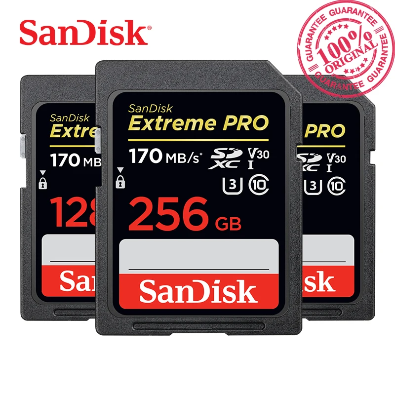 SanDisk Memory Card Extreme Pro SDHC/SDXC SD Card 170MB/s 32GB 64GB 128GB 256GB Class10 C10 U3 V30 UHS-I 4K for Camera SDXXY