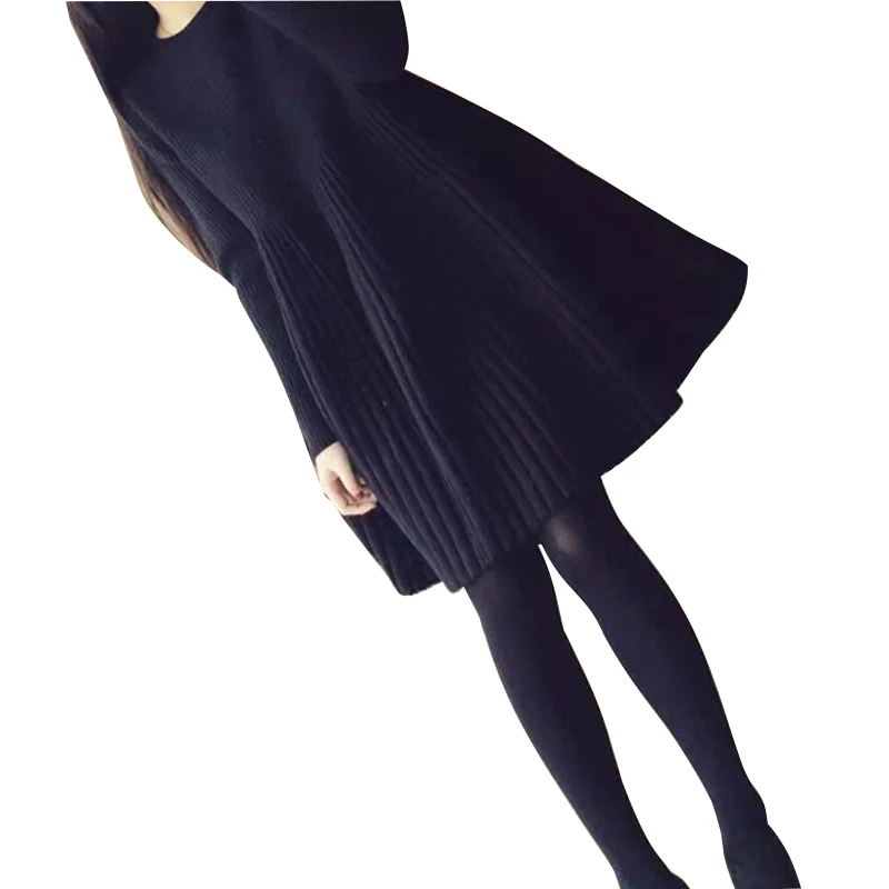 

Wmswjh Women Knitted Dress Round Neck Long Sleeve A-Line Plain Solid Pullover Knitted Vestidos 2018 Autumn Women Sweater Dress
