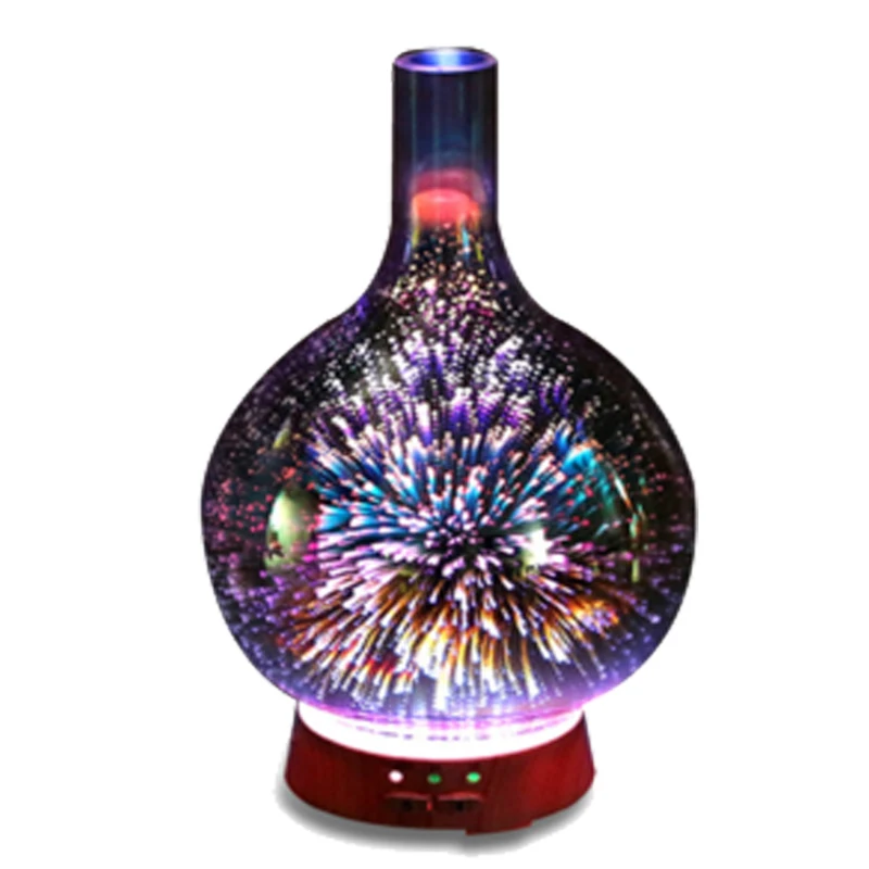 3D firework glass aroma diffuser 120ML glass cover wood grain bottom