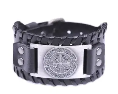 Скандинавский Викинг Rune Vegvisir подвеска Компас браслет из натуральной кожи