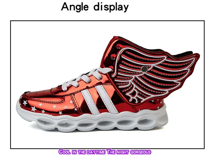 Meninas de Carregamento Crianças Sapatos Luminosa Meninos Usb Esporte Casuais Asa Brilhantes Tênis Luz Led 32 Mamãe e Bebê