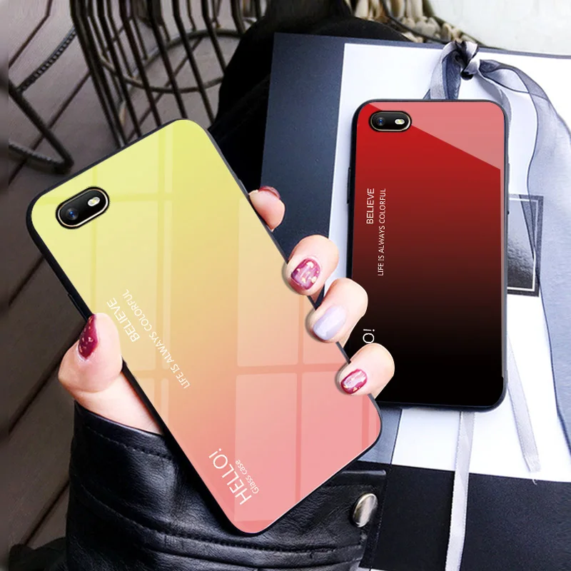 For Capa OPPO A1K Realme C2 A1K Case Tempered Glass Luxury Gradient Soft Silicone Frame Back Cover For OPPO A1K RealmeC2 Case For Capa OPPO A1K Realme C2 A1K Case Tempered Glass Luxury Gradient Soft Silicone Frame Back Cover For OPPO A1K RealmeC2 Case