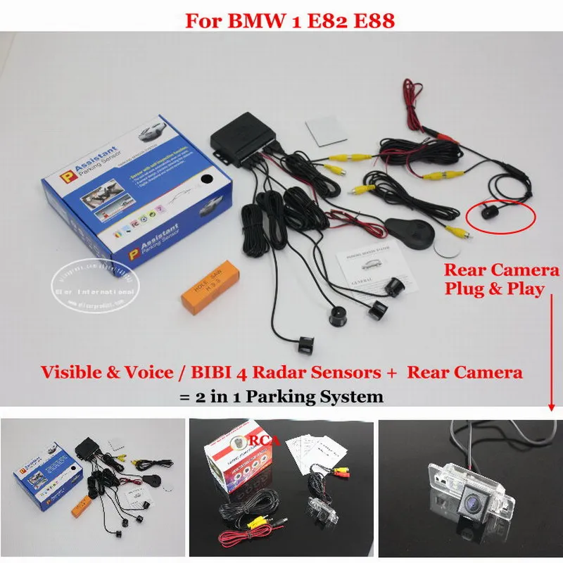 

Car Parking Sensors + Rear View Back Up Camera = 2 in 1 Visual / BIBI Alarm Parking System For BMW 1 E82 E88 2007~2013