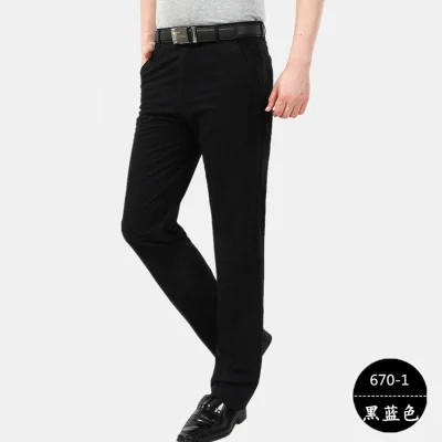 Новые высококачественные хлопковые мужские брюки для больших и высоких мужчин большого размера плюс классические деловые повседневные брюки полной длины - Цвет: Черный