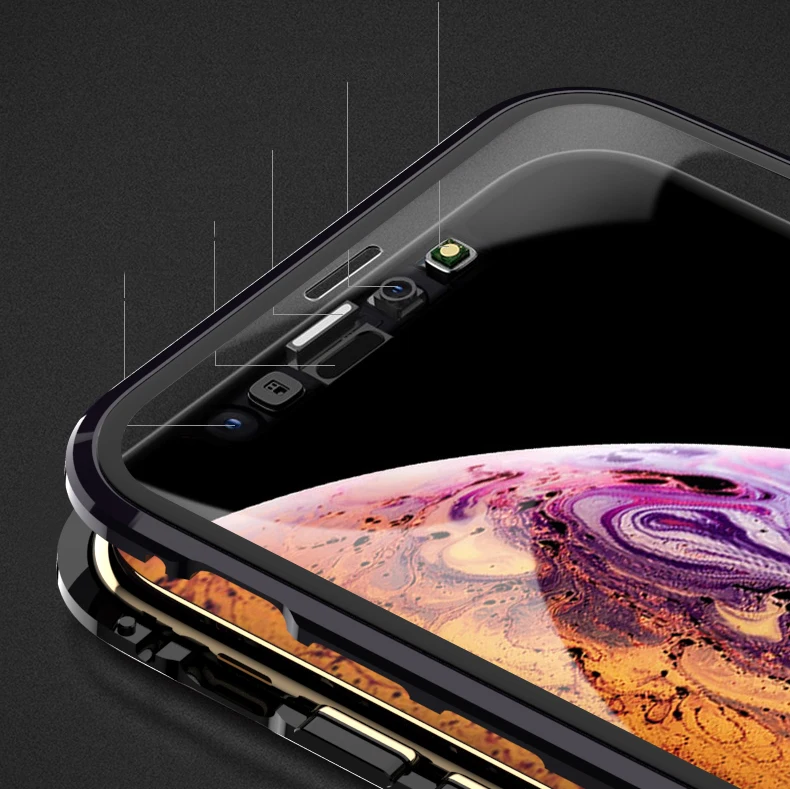 360 Полный чехол Магнитный чехол для телефона для iPhone 11 XS MAX XR XS 8 8 Plus Алюминиевый металлический бампер для iPhone 7 6 6S стеклянный чехол