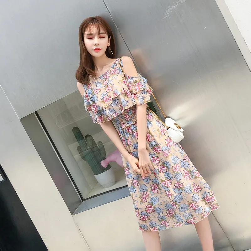 8266# летняя корейская мода для беременных кормящих платье с открытыми плечами с цветочным принтом шифоновая Одежда для беременных женщин тонкая беременность