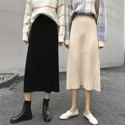2 цвета Mihoshop Ulzzang корейский Корея для женщин модная одежда Высокая талия основные длинные плиссированные Белый Черный юбки для