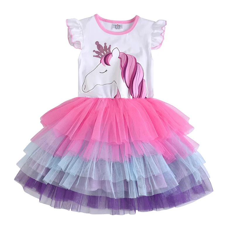 DXTON/Детские платья для девочек; платье принцессы с расклешенными рукавами для девочек; летние хлопковые детские костюмы; платье с единорогом; одежда для маленьких девочек - Цвет: RESH4590
