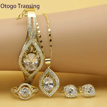 

Otogo Transing High Quality Jewelry set gold color Cristal party Tray Whtie Crystal For Women Necklace/Ring/Earrings-SET201