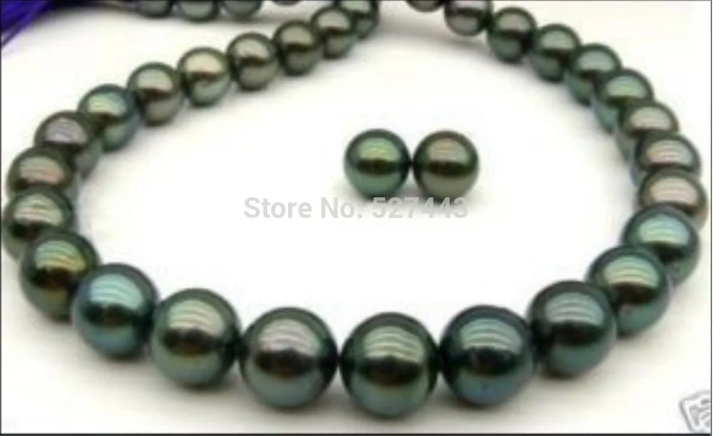 

A0503 Wholesale shipping Exquisite 10-11mm Tahitian black AAA pearl necklace 18 inch earring 14KGP (0430)