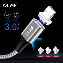 Cabo magnético usb tipo c olaf, fio para carregamento rápido de celulares iphone 7 xs max samsung xiaomi usb-c