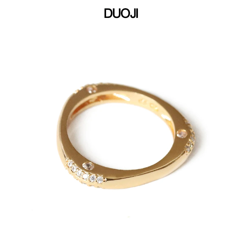 

DUOJI 2019 new sleek minimalist zircon ring female Brass plated gold