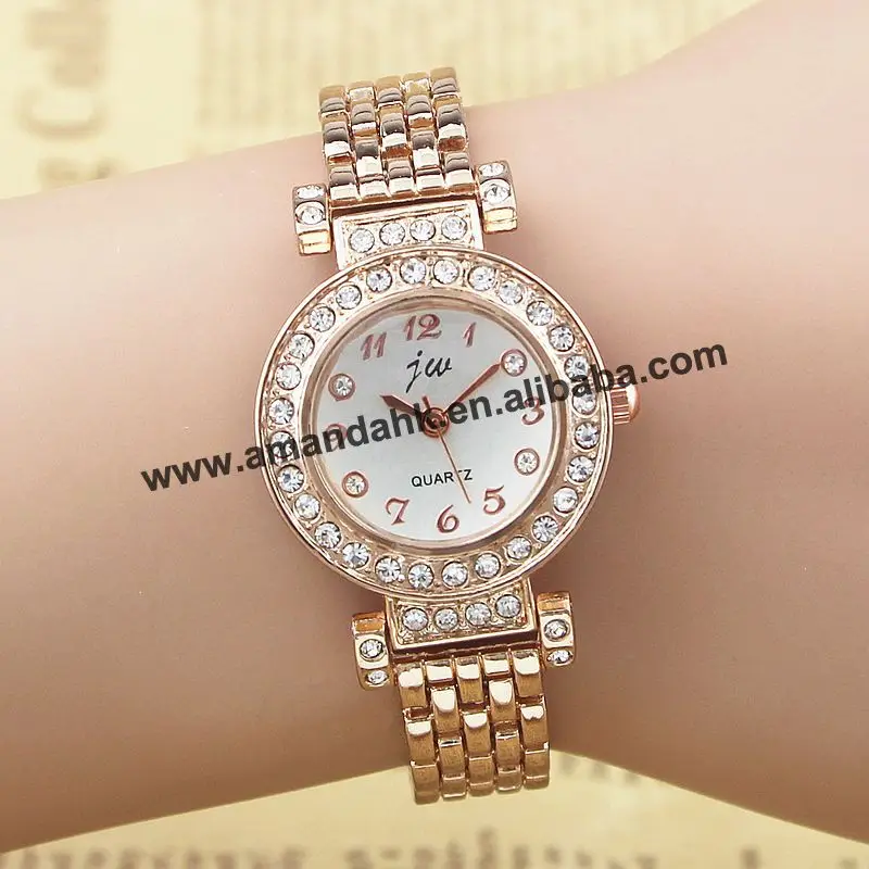 100 шт./лот jw-805 Новая мода Корея Роскошные Брендовые женские часы Лидер продаж White Rose Gold Для женщин со стразами Часы