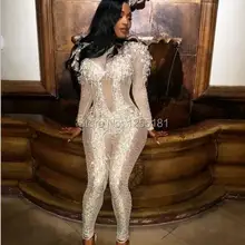 Модный Блестящий Комбинезон, сексуальные комбинезоны, одежда для сцены, костюм с кристаллами, Женский певец, ночной клуб, выпускной, вечерние наряды со стразами