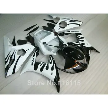 

MOTOMARTS ABS plastic fairing kit for YAMAHA R6 03 04 05 white flames in black YZF R6 2003 2004 2005 fairings set 2353