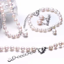 925 пробы серебро Для женщин Fine Jewelry комплекты, натуральный речной Ювелирные украшения с жемчужинами, Одежда высшего качества Цепочки и ожерелья и браслет и серьги