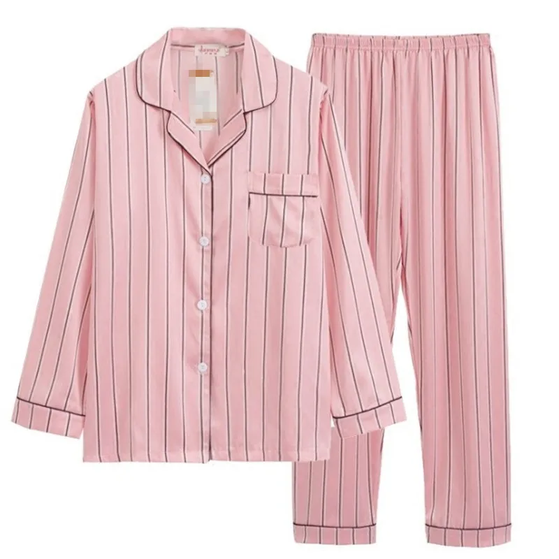 Buy Pink Striped Pajamas Silk Satin Femme Pajama Set