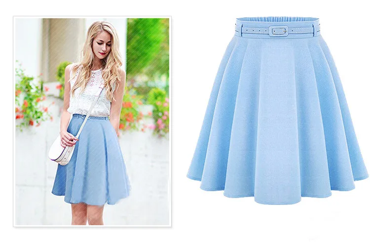 Fashion Light Blue White Black A Line Knee Length Skirts