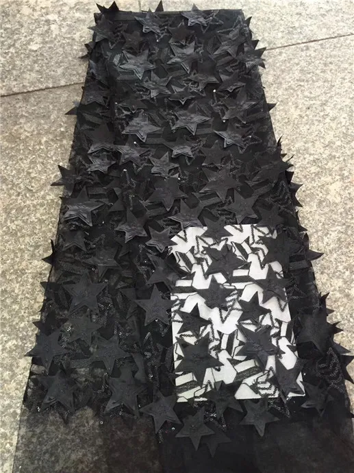 New French Nigerian sequins net 3d lace African tulle mesh Sequence fabric high quality for wedding dress 5yards/lot black | Дом и сад