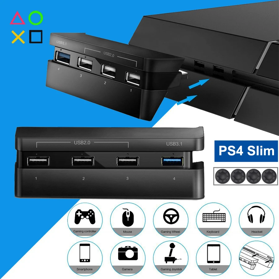 PS4 Slim 4 в 1 usb-хаб сплиттер адаптер для sony playstation 4 Slim Play Station PS 4 аксессуары для игровой консоли