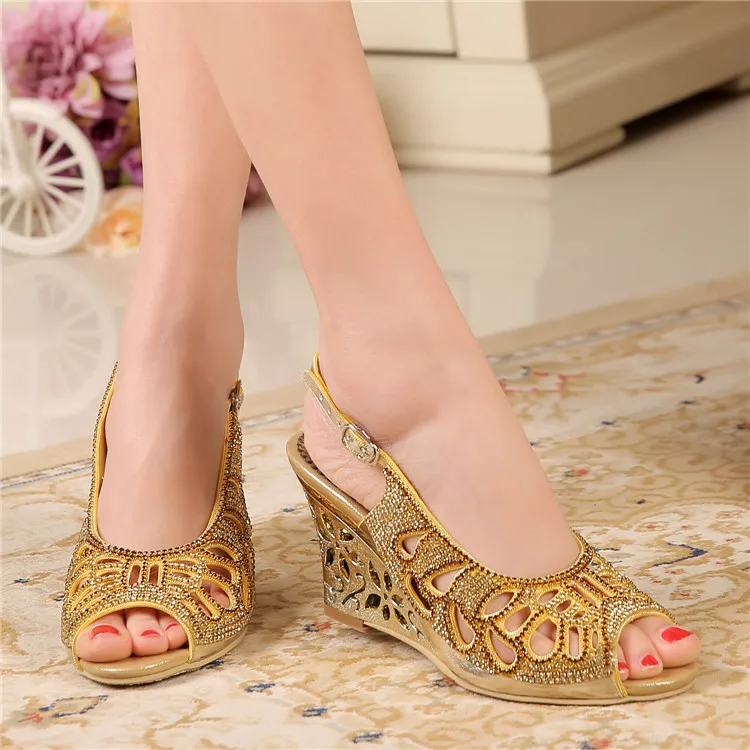 G-sparrow 2018 New Summer Diamond Roman Peep Toe Crystal Stiletto High Heel Shoes Women Rhinestone Wedges Sandals11