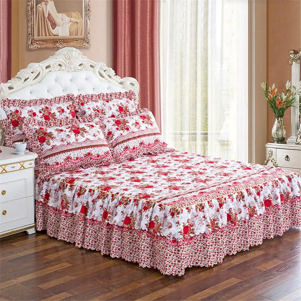 Утолщенная стеганая кровать юбка односпальная кровать покрывало простыня-простой цветочный узор серия