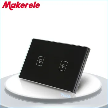 

Touch Switch 2 Gang 1 Way Black Crystal Glass panel US Standard wall socket for lamp